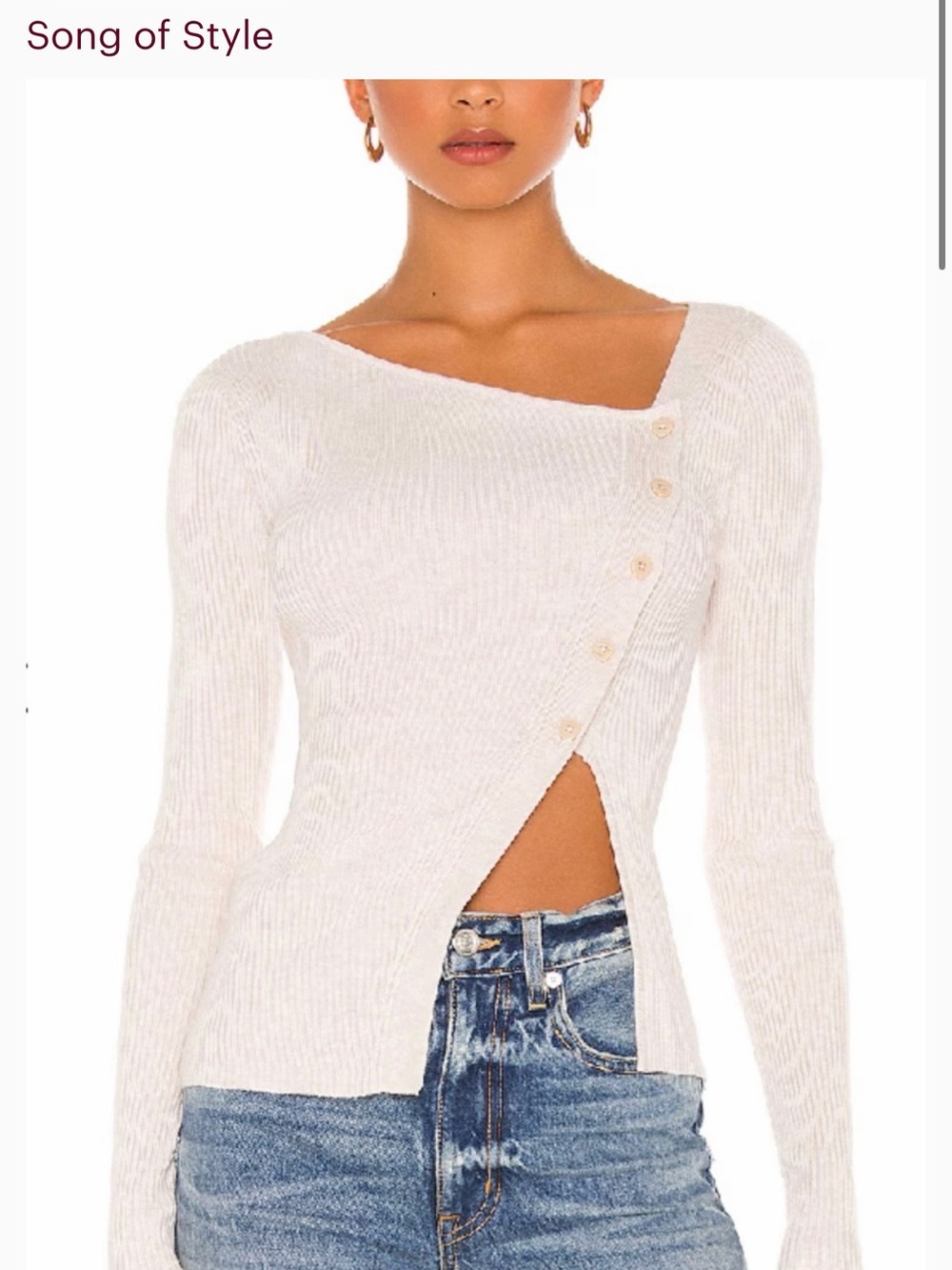 Song of Style Cream Off-Shoulder Asymmetrical Button Knit Top